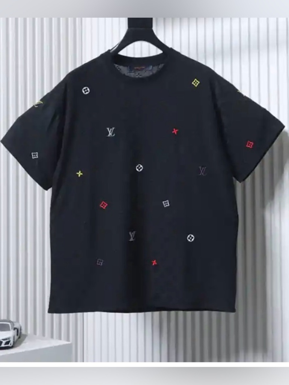 Monogram Tee with Multicolor Embroidered Motifs